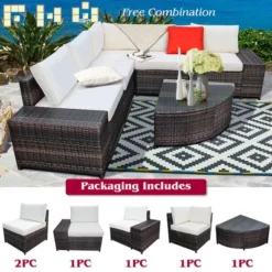 Costway 6PCS Rattan Furniture Set Conversation Cushioned Sofa Armrest Garden TurquoiseWhite -Sunnydaze Decor Store GUEST cbef6f9b d33a 4d52 bdc4 ce4dd4145d45