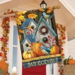Briarwood Lane Rustic Fall Birdhouse Welcome House Flag Bluebirds Pumpkins 28" X 40" -Sunnydaze Decor Store GUEST cbf74761 2fea 42cc a004 addf54f311bb