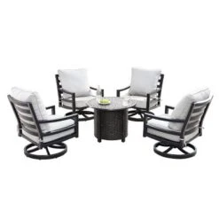 Oakland Living 5pc Aluminum Outdoor Patio Fire Pit Dining Set With 34" Round Fire Table Copper/Gray