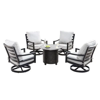 Oakland Living 5pc Aluminum Outdoor Patio Fire Pit Dining Set With 34" Round Fire Table Copper/Gray 3 Oakland Living 5pc Aluminum Outdoor Patio Fire Pit Dining Set With 34" Round Fire Table Copper/Gray