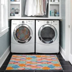 Padgett Washable Outdoor Rug Aqua Blue/Orange - Linon -Sunnydaze Decor Store GUEST cc27c82c 037b 432a a025 f903f132afb6