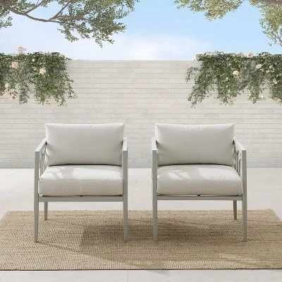 Ashford 2pk Outdoor Metal Arm Chairs - Cream - Crosley 4 Ashford 2pk Outdoor Metal Arm Chairs - Cream - Crosley - Image 2