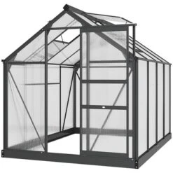 Outsunny Polycarbonate Greenhouse, Heavy Duty Outdoor Aluminum Walk-in Green House Kit With Vent & Door For Backyard Garden, Gray -Sunnydaze Decor Store GUEST cca0d169 6e7e 4469 ac8d d1011e2a97a1