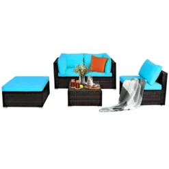 Costway 5PCS Patio Rattan Sectional Conversation Set Ottoman Turquoise -Sunnydaze Decor Store GUEST ccf690fb ee1f 408b be44 b307348bc352