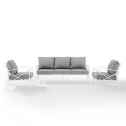 Kaplan 3pc Outdoor Sofa Set With Sofa & 2 Arm Chairs - Gray - Crosley