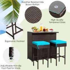 Tangkula 3PCS Patio Wicker Rattan Bar Set Table W/2 Turquoise Cushioned Stools 16 Tangkula 3PCS Patio Wicker Rattan Bar Set Table W/2 Turquoise Cushioned Stools -Sunnydaze Decor Store GUEST cdd32d67 2a4c 4828 8ba3 8179cef199b0