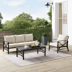 Kaplan 3pc Outdoor Sofa Set With Sofa & Arm Chair With Coffee Table - Oatmeal - Crosley 15 Kaplan 3pc Outdoor Sofa Set With Sofa & Arm Chair With Coffee Table - Oatmeal - Crosley -Sunnydaze Decor Store GUEST cee2e045 1717 41bf 8168 0934640c95c8