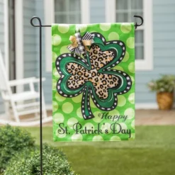Evergreen Animal Print Shamrock Garden Burlap Flag 12.5 X 18 Inches Indoor Outdoor Decor