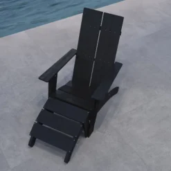 Merrick Lane Adirondack Modern Slatted Back Patio Chair With Accompanying Foot Ottoman -Sunnydaze Decor Store GUEST cf411173 378d 42d7 991d 7e160cd27398