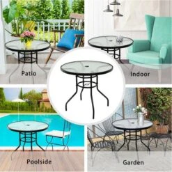 Costway 32'' Patio Round Table Tempered Glass Steel Frame Outdoor Pool Yard Garden -Sunnydaze Decor Store GUEST cf9658da 7f04 4415 b054 d42199c977f7