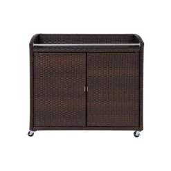 Teamson Home 39.5" Veronica Rolling Outdoor PE Rattan Bar Cart With Storage, Brown -Sunnydaze Decor Store GUEST cfa0128a 219d 4246 92ae 749460425af0