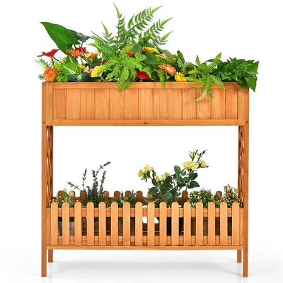 Costway 2-Tier Raised Garden Bed Elevated Wood Planter Box For Vegetable Flower Herb 10 Costway 2-Tier Raised Garden Bed Elevated Wood Planter Box For Vegetable Flower Herb - Image 8