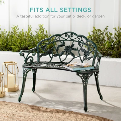 Best Choice Products Outdoor Bench Steel Garden Patio Porch Furniture W/ Floral Accent, Antique Finish 3 Best Choice Products Outdoor Bench Steel Garden Patio Porch Furniture W/ Floral Accent, Antique Finish
