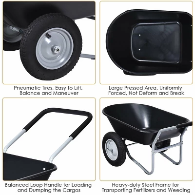 Costway 2 Tire Wheelbarrow Cart Heavy-duty Dolly Utility Cart Black 6 Costway 2 Tire Wheelbarrow Cart Heavy-duty Dolly Utility Cart Black - Image 4