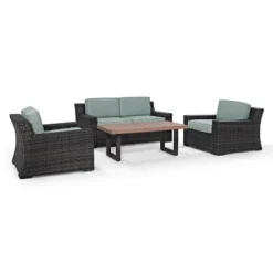 Beaufort 4pc Outdoor Wicker Seating Set - Mist - Crosley -Sunnydaze Decor Store GUEST d1e5ba70 cb5d 4551 8509 2b10fc7791dc