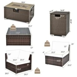 Costway 8PCS Patio Rattan Furniture Set Fire Pit Table Tank Holder Cover Deck Off White/Black/Navy/Red/Turquoise -Sunnydaze Decor Store GUEST d2673b8c 745b 4f35 a067 27904f144fac