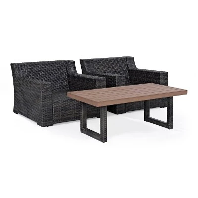 Beaufort 3pc Outdoor Wicker Seating Set With Coffee Table - Mist - Crosley 8 Beaufort 3pc Outdoor Wicker Seating Set With Coffee Table - Mist - Crosley - Image 6
