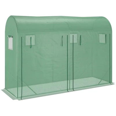 Outsunny 10' X 3' X 7' Tunnel Greenhouse Outdoor Walk-In Hot House With Roll-up Windows And Zippered Door, Steel Frame, PE Cover, Green 5 Outsunny 10' X 3' X 7' Tunnel Greenhouse Outdoor Walk-In Hot House With Roll-up Windows And Zippered Door, Steel Frame, PE Cover, Green - Image 3
