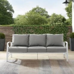 Kaplan Outdoor Metal Sofa White With Gray Cushions - Crosley -Sunnydaze Decor Store GUEST d37fcd34 2428 4a86 be49 2f5133523318