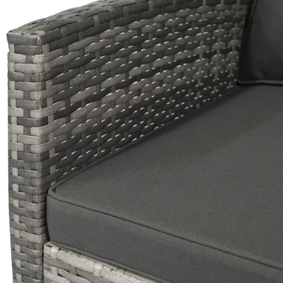 Outsunny 3 Pcs Rattan Wicker Bistro Set With Soft Cushions, Outdoor Conversation Coffee Sets With Glass Table Top And Open Storage Shelf For Patio, Backyard, Garden 6 Outsunny 3 Pcs Rattan Wicker Bistro Set With Soft Cushions, Outdoor Conversation Coffee Sets With Glass Table Top And Open Storage Shelf For Patio, Backyard, Garden - Image 4