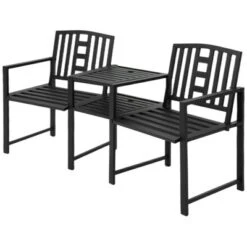 Outsunny Metal Garden Bench With Middle Table And Umbrella Hole, 2-in-1 Double Patio Chairs, Outdoor 2-person Tete-a-Tete, Slatted, Black 12 Outsunny Metal Garden Bench With Middle Table And Umbrella Hole, 2-in-1 Double Patio Chairs, Outdoor 2-person Tete-a-Tete, Slatted, Black -Sunnydaze Decor Store GUEST d49897ac 96ca 486e 96a9 4c1f364520e0