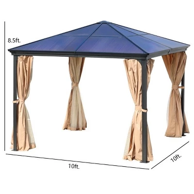 Aoodor 10'x 10' Patio Gazebo Polycarbonate Roof Black 6 Aoodor 10'x 10' Patio Gazebo Polycarbonate Roof Black - Image 4