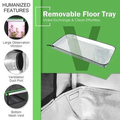 Costway 48''x24''x60'' Mylar Hydroponic Grow Tent W/Observation Window & Floor Tray GrayBlack 4 Costway 48''x24''x60'' Mylar Hydroponic Grow Tent W/Observation Window & Floor Tray GrayBlack - Image 2