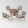 Hampton 5pc Wood & Wicker Club Chair Set With Fire Pit - Christopher Knight Home