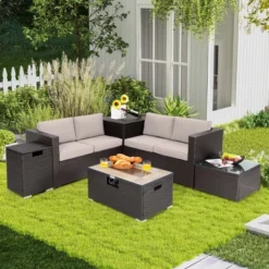 Costway 6PCS Patio Rattan Furniture Set 32'' Fire Pit Table Tank Holder With Cover Beige/Navy/Red/Turquoise 27 Costway 6PCS Patio Rattan Furniture Set 32'' Fire Pit Table Tank Holder With Cover Beige/Navy/Red/Turquoise -Sunnydaze Decor Store GUEST d685142a 4799 418b 86de 036c4496257b