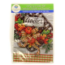 Home & Garden Gather Basket Flag - One Garden Flag 18 Inches - Autumn Pumpkins Ribbon - 4401Fm - Polyester - Multicolored