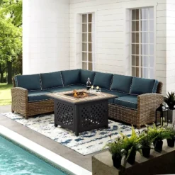 Bradenton 5pc Outdoor Wicker Sectional Set With Fire Table - Crosley -Sunnydaze Decor Store GUEST d6cf4c1c 8b71 476c aa68 d25bc70dc43a