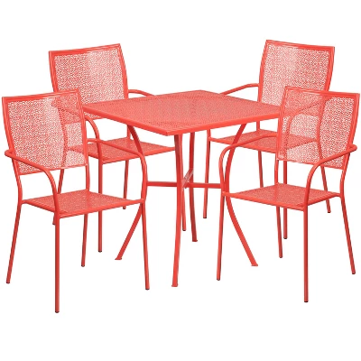 Flash Furniture Oia Commercial Grade 28" Square Indoor-Outdoor Steel Patio Table Set With 4 Square Back Chairs 7 Flash Furniture Oia Commercial Grade 28" Square Indoor-Outdoor Steel Patio Table Set With 4 Square Back Chairs - Image 5