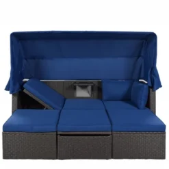 4pc Outdoor Wicker Rectangle Daybed With Canopy & Cushions - Blue - GODEER 20 4pc Outdoor Wicker Rectangle Daybed With Canopy & Cushions - Blue - GODEER -Sunnydaze Decor Store GUEST d8a300c2 1f3d 4213 8bf6 f5c43fe34b86