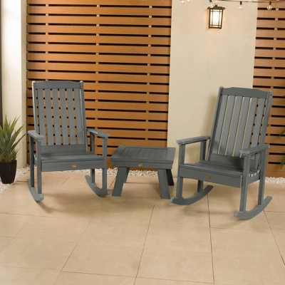 Lehigh 2pk Rocking Chairs With 1 Adirondack Side Table Coastal Teak Gray- Highwood 3 Lehigh 2pk Rocking Chairs With 1 Adirondack Side Table Coastal Teak Gray- Highwood