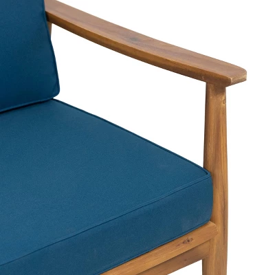 2pc Willowbrook Patio Acacia Wood Loveseat Set With Coffee Table - Teak/Dark Teal - Christopher Knight Home 3 2pc Willowbrook Patio Acacia Wood Loveseat Set With Coffee Table - Teak/Dark Teal - Christopher Knight Home - Image 2