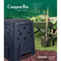 Redmon 65 Gallon Capacity Compost Bin With Snapping Lift Off Lid, 4 Door Access, And Multiple Vent Holes, For Home Gardens And Landscaping, Black