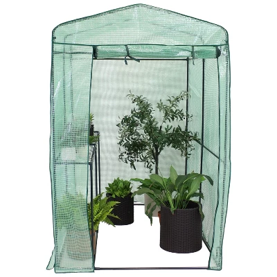Sunnydaze Decor Sunnydaze Outdoor Portable Growing Rack Petite Deluxe Mini Walk-In Greenhouse With Roll-Up Door - 1 Shelf - Green 3 Sunnydaze Decor Sunnydaze Outdoor Portable Growing Rack Petite Deluxe Mini Walk-In Greenhouse With Roll-Up Door - 1 Shelf - Green
