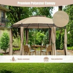 Tangkula 11.5'Outdoor Patio Round Dome Gazebo Canopy Shelter Double Roof Steel Brown -Sunnydaze Decor Store GUEST db60d7ac b9d3 4d2a 96c6 537ad1a3bfcc