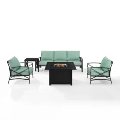 Kaplan 5pc Outdoor Sofa Set With Fire Table - Mist - Crosley -Sunnydaze Decor Store GUEST db6869d5 1917 4e02 b2b5 1f6080b11581