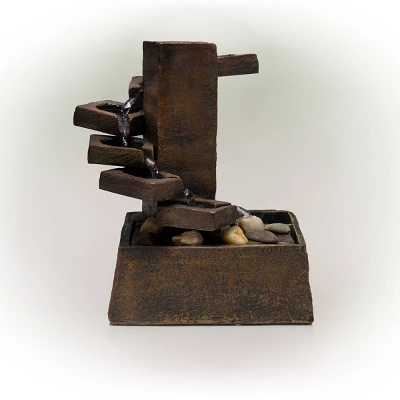 11" Resin Tiered Stone Eternity Tabletop Fountain Brown - Alpine Corporation 4 11" Resin Tiered Stone Eternity Tabletop Fountain Brown - Alpine Corporation - Image 2