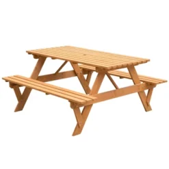 Gardenised Outdoor Wooden Patio Deck Garden 6-Person Picnic Table, For Backyard, Garden -Sunnydaze Decor Store GUEST dc958921 b054 47b9 b39e 7227f9bdc2ef