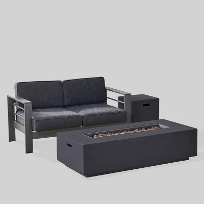 Cape Coral 3pc Aluminum And Rectangular MGO Fire Table Set - Gray - Christopher Knight Home 3 Cape Coral 3pc Aluminum And Rectangular MGO Fire Table Set - Gray - Christopher Knight Home