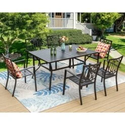 Outdoor Rectangle Steel Dining Table - Black - Captiva Designs -Sunnydaze Decor Store GUEST dd392d70 a95a 4d82 b635 2f108d3f6ba6