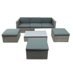 5pc Outdoor Wicker Conversations Set With Adjustable Sofa, Ottomans & Accent Table - Gray - GODEER 15 5pc Outdoor Wicker Conversations Set With Adjustable Sofa, Ottomans & Accent Table - Gray - GODEER -Sunnydaze Decor Store GUEST dd3cb5f4 c5b1 4faf af80 13dcc53262a7