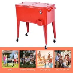 Costway Red Outdoor Patio 80 Quart Cooler Cart Ice Beer Beverage Chest Party Portable -Sunnydaze Decor Store GUEST dd53c3c8 f311 4f39 8eed 053c2f6a6d82