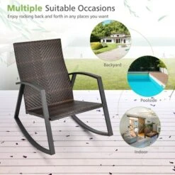 Tangkula 3PCS Rattan Bistro Rocking Chair Set Patio Furniture Set W/ Cushions -Sunnydaze Decor Store GUEST dd61468a b9b5 425d b8b5 8f86c80119cb