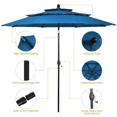 Costway 10ft 3 Tier Patio Market Umbrella Aluminum Sunshade Shelter Double Vented 10 Costway 10ft 3 Tier Patio Market Umbrella Aluminum Sunshade Shelter Double Vented - Image 8