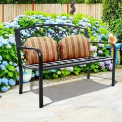 Costway 50'' Patio Park Garden Bench Porch Chair Steel Frame Cast Iron Backrest -Sunnydaze Decor Store GUEST de73e549 1fb0 4f8c 8b64 15f127706832
