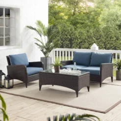 Kiawah 3pc Outdoor Wicker Conversation Set Blue - Crosley -Sunnydaze Decor Store GUEST de7a63c9 882f 4abb af34 a2fea8827b48