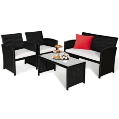 Costway 4PCS Patio Rattan Furniture Set Table &Sofa W/Cushion Garden Black -Sunnydaze Decor Store GUEST dee8f67b 0799 4c2e bea9 9f51607f53d2